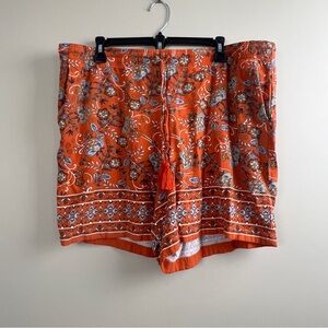 J. Jill Women's Orange Blue XL Floral Elastic Drawstring Shorts rayon tassel tie